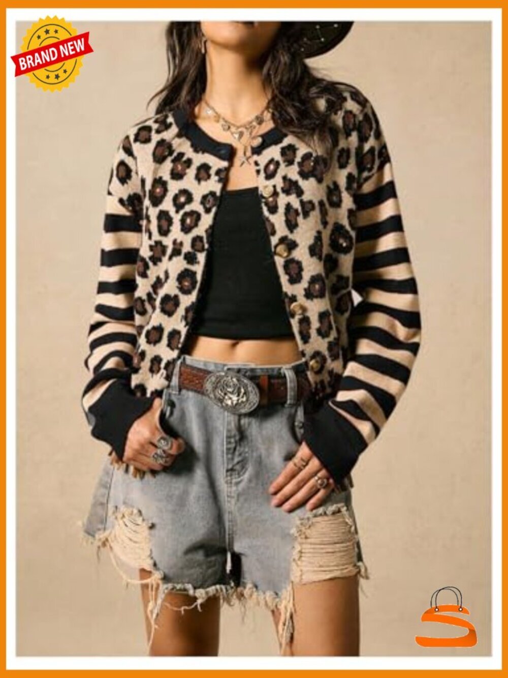 Cardigan Sweater Y2k Striped Button Down Long Sleeve Crewneck Colorblock Trendy - Picture 5 of 5